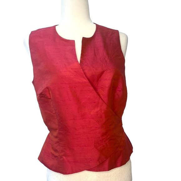 Ann Taylor Sleeveless Silk Wrap Blouse Barbie Core Pink Ladies Size 10 - Picture 1 of 6